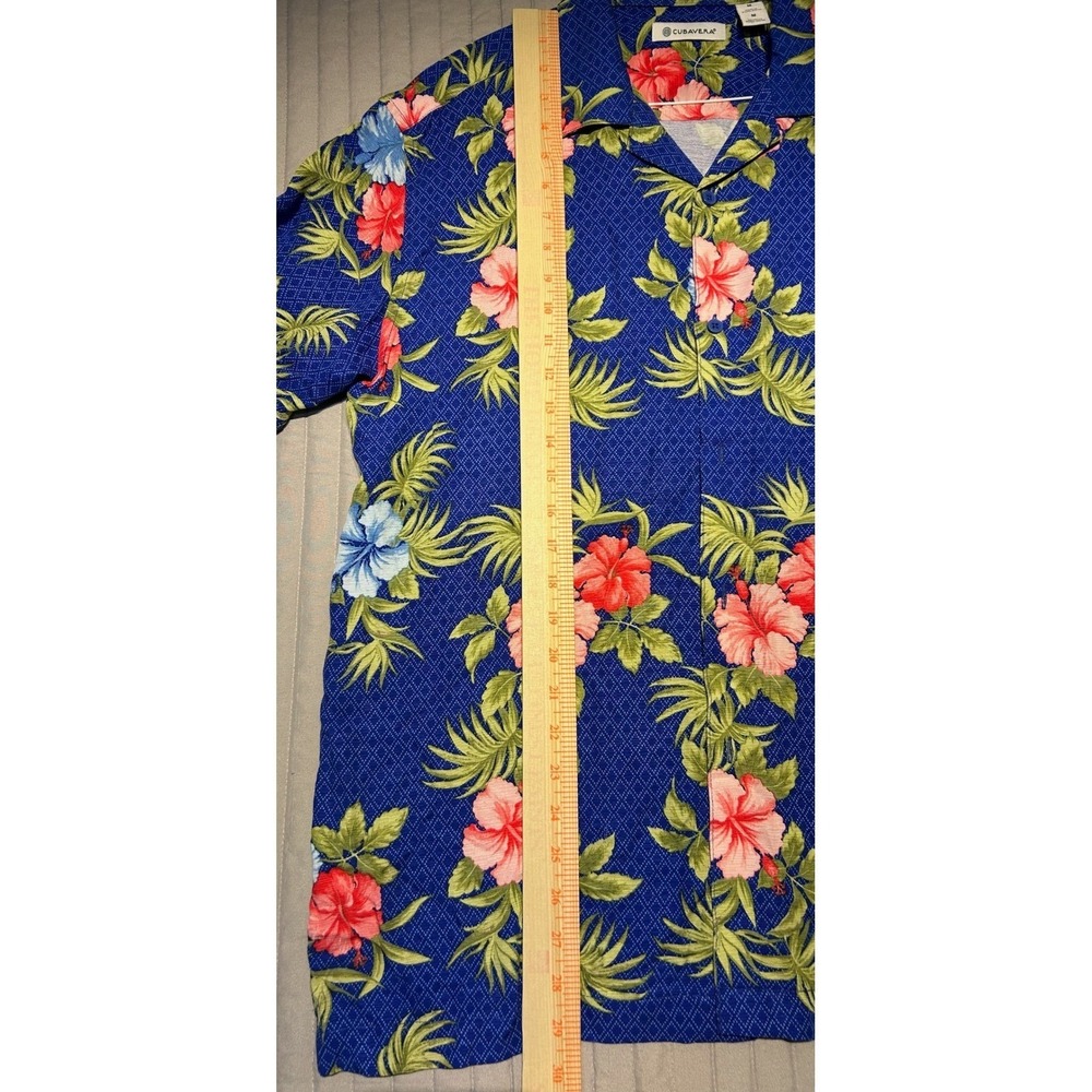 Cubavera Mens Medium Hawaiian Floral Print Button Up Short Sleeve Shirt Blue NWT - Picture 5 of 8